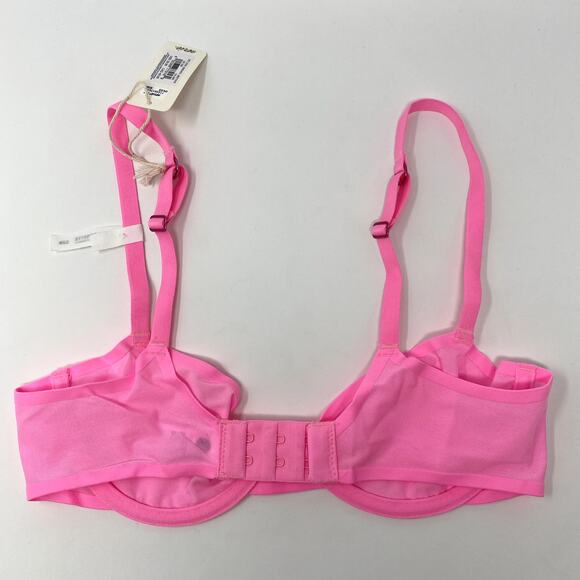 NEW Aerie Smoothez Hot Pink Mesh Unlined Wired Preppy Balconette Bra 32B - Picture 3 of 3
